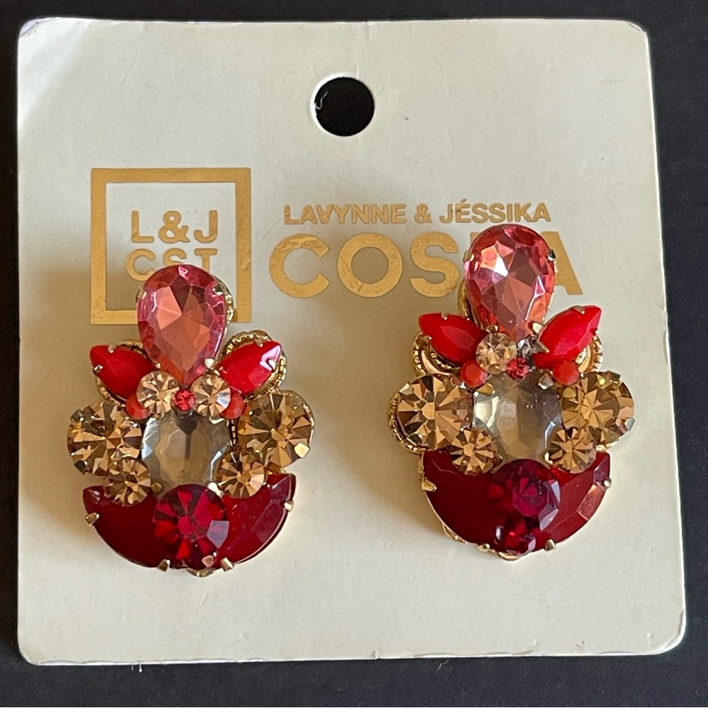 Costa Red and Gold Crystal Earrings